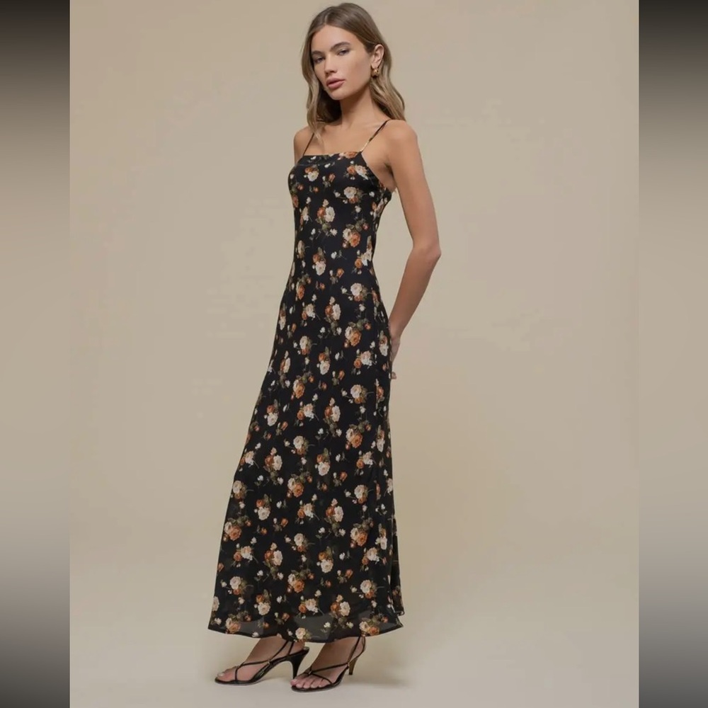 Black floral midi dress